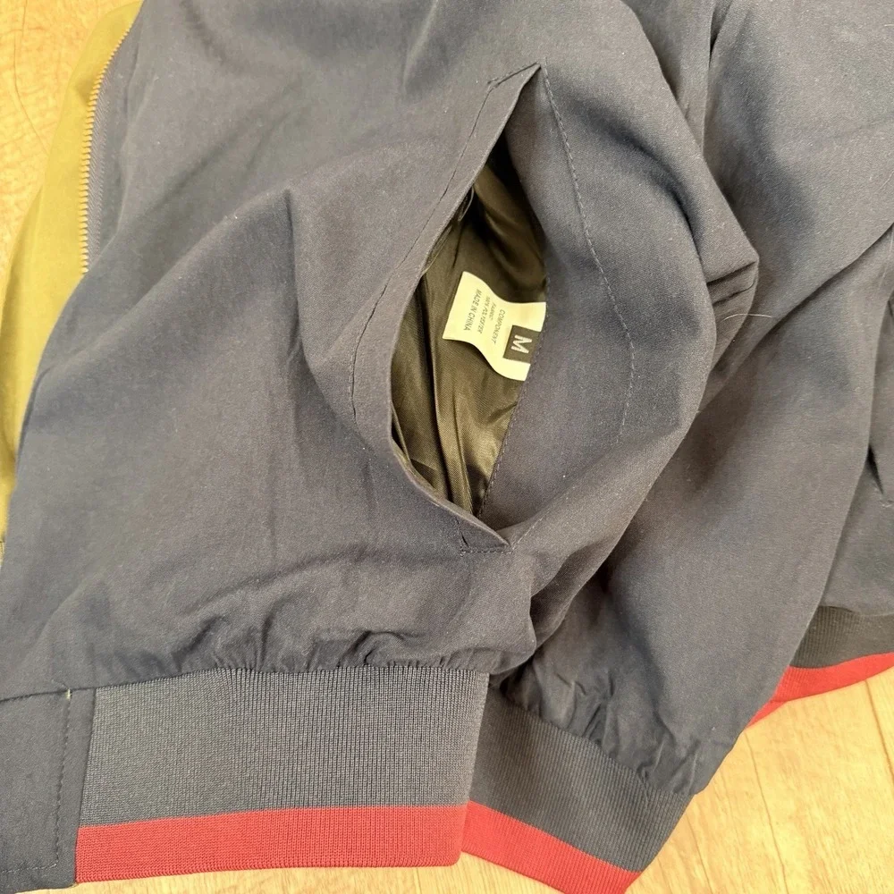 men's navy blue and olive green reversible bomber jacket SZ-M‎ gold tone zipper
