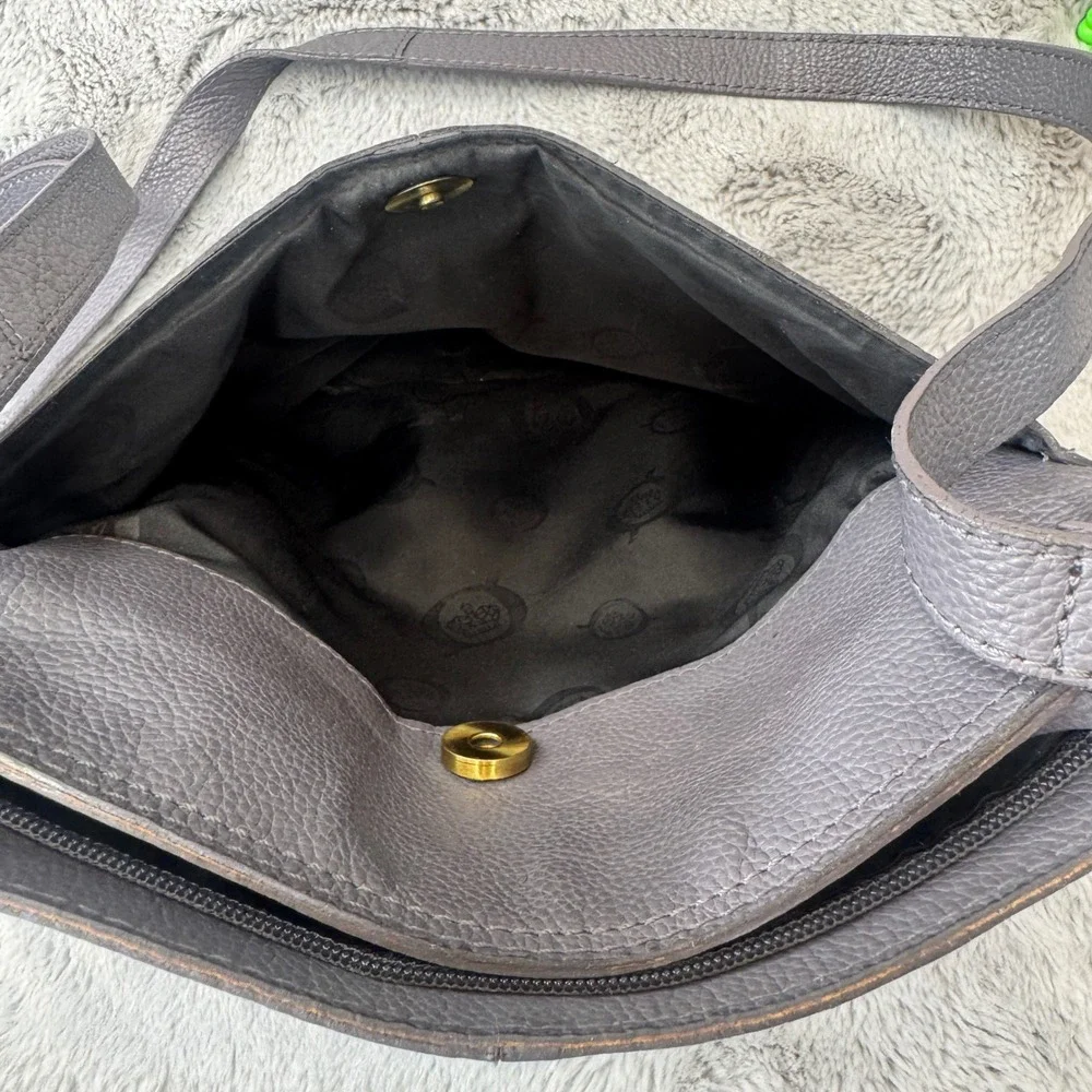 Born Grey Pebbled Genuine Leather‎ Crossbody Bag Adjustable Strap Brass Hardware