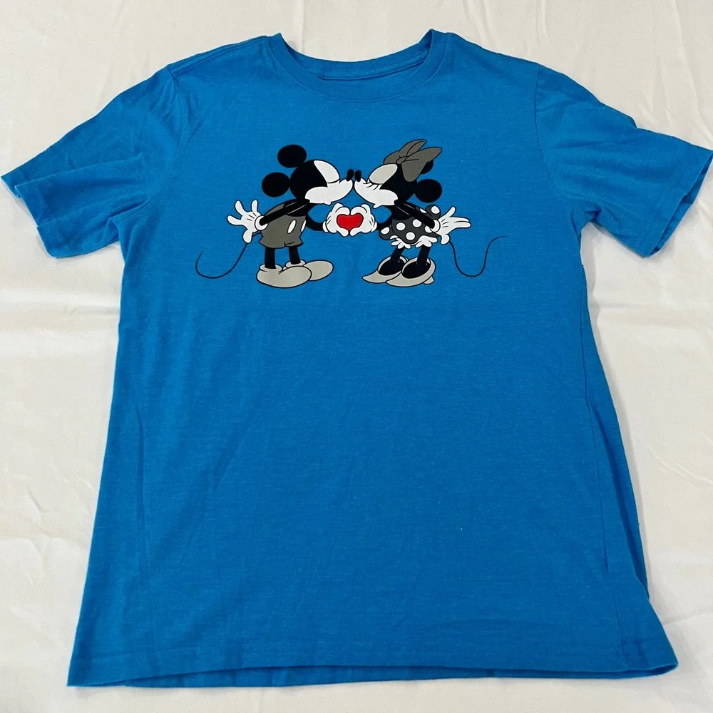 Disney Blue Mickey Minnie Mouse Kissing Heart Boys‎ XL / Women's S T Shirt