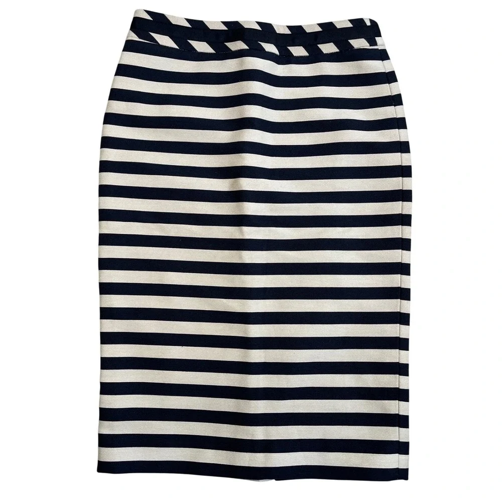 Boden Black Cream Horizontal Stripe‎ Pencil Skirt Womens US 2R Knee Length