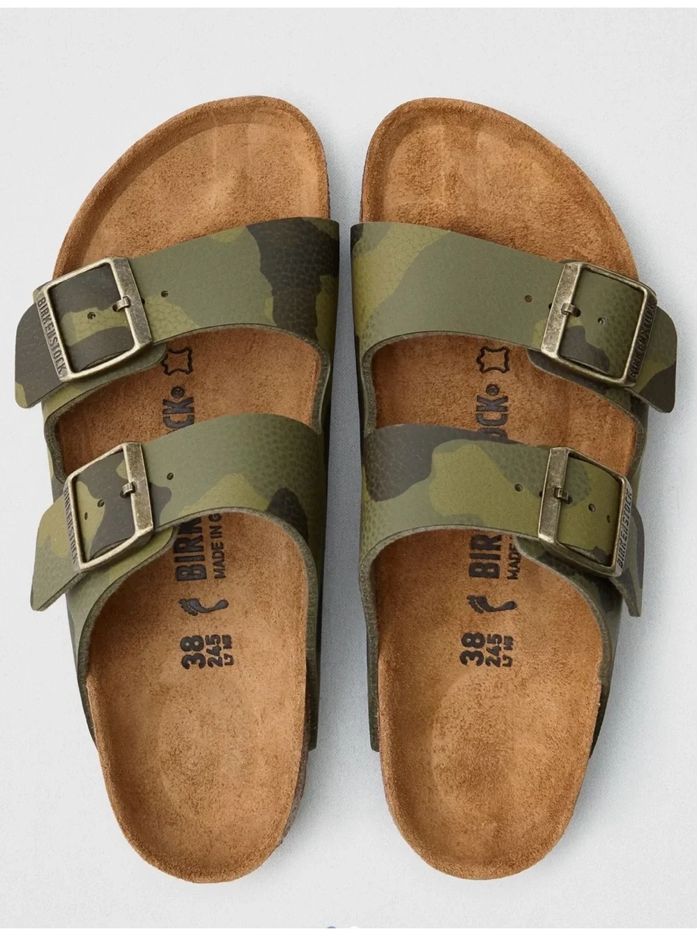 BIRKENSTOCK ARIZONA DOUBLE BUCKLE DESERT SOIL CAMO GREEN GORPCORE EUC Sz38 7-7.5