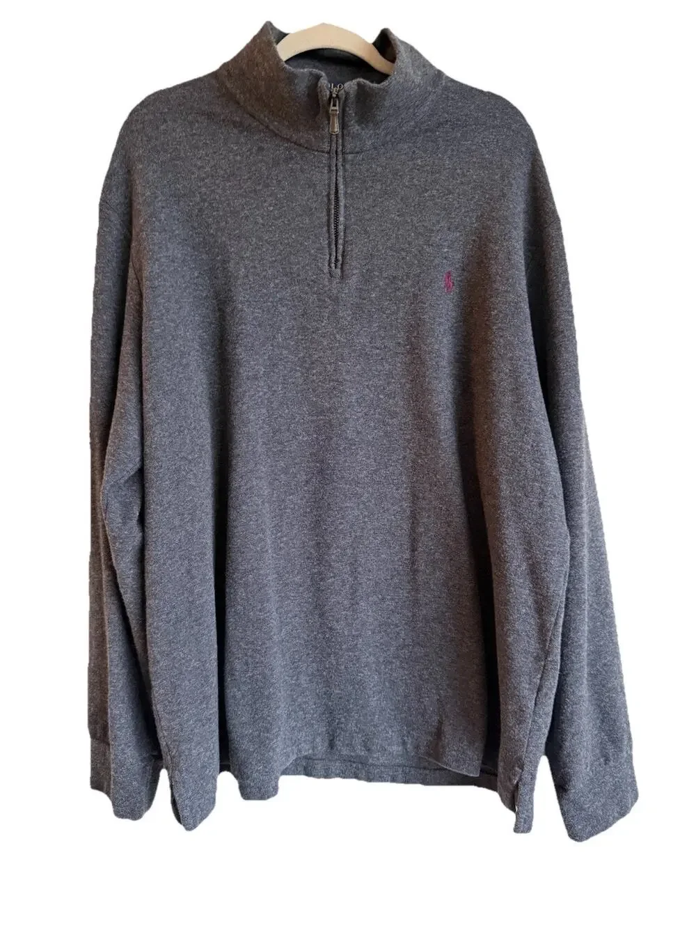 Polo Ralph Lauren Sweater Mens 2XL Gray Cotton Quarter Zip Mock Neck Estate Rib