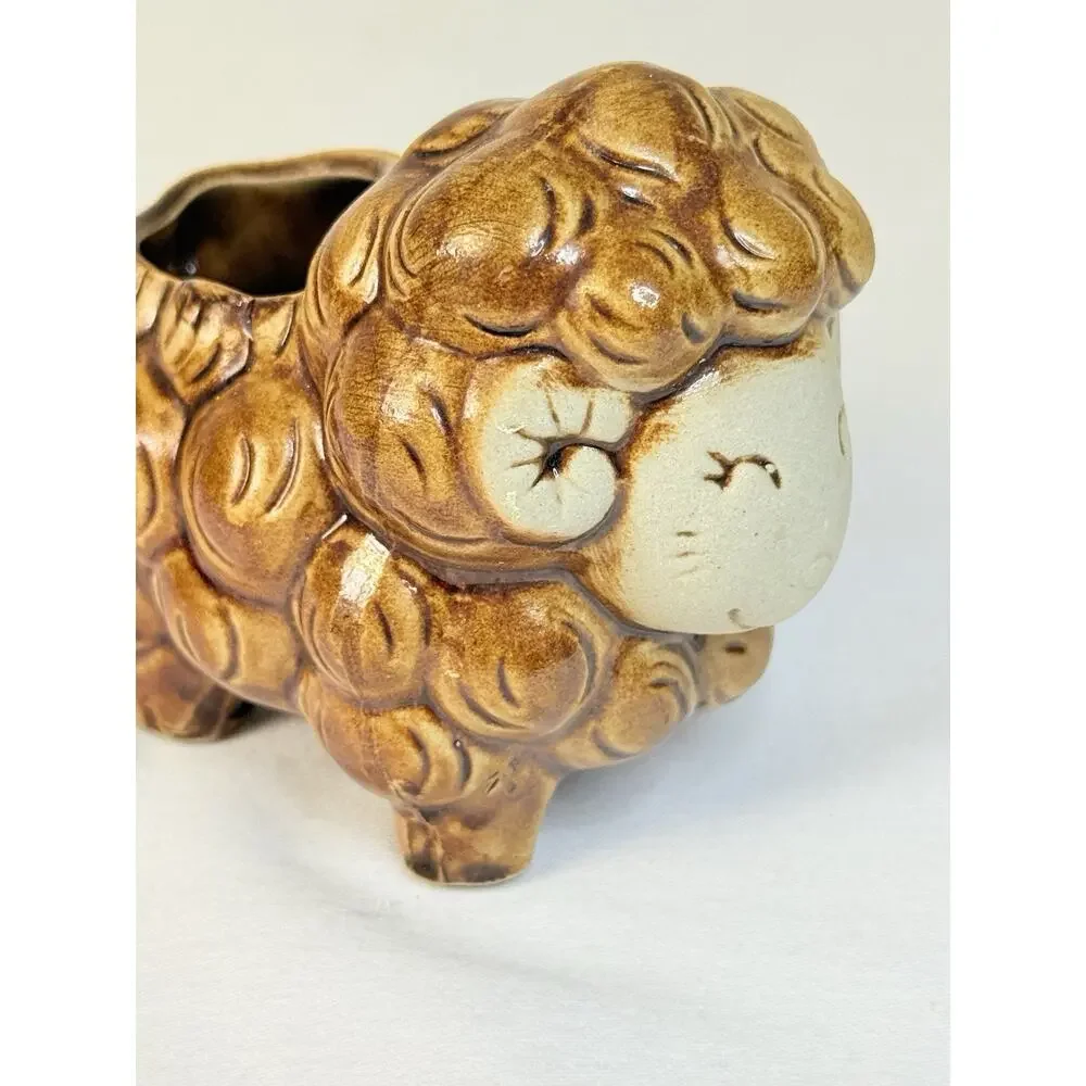 Brown Ceramic Sheep Curly Wool Pot/ Succulent Planter