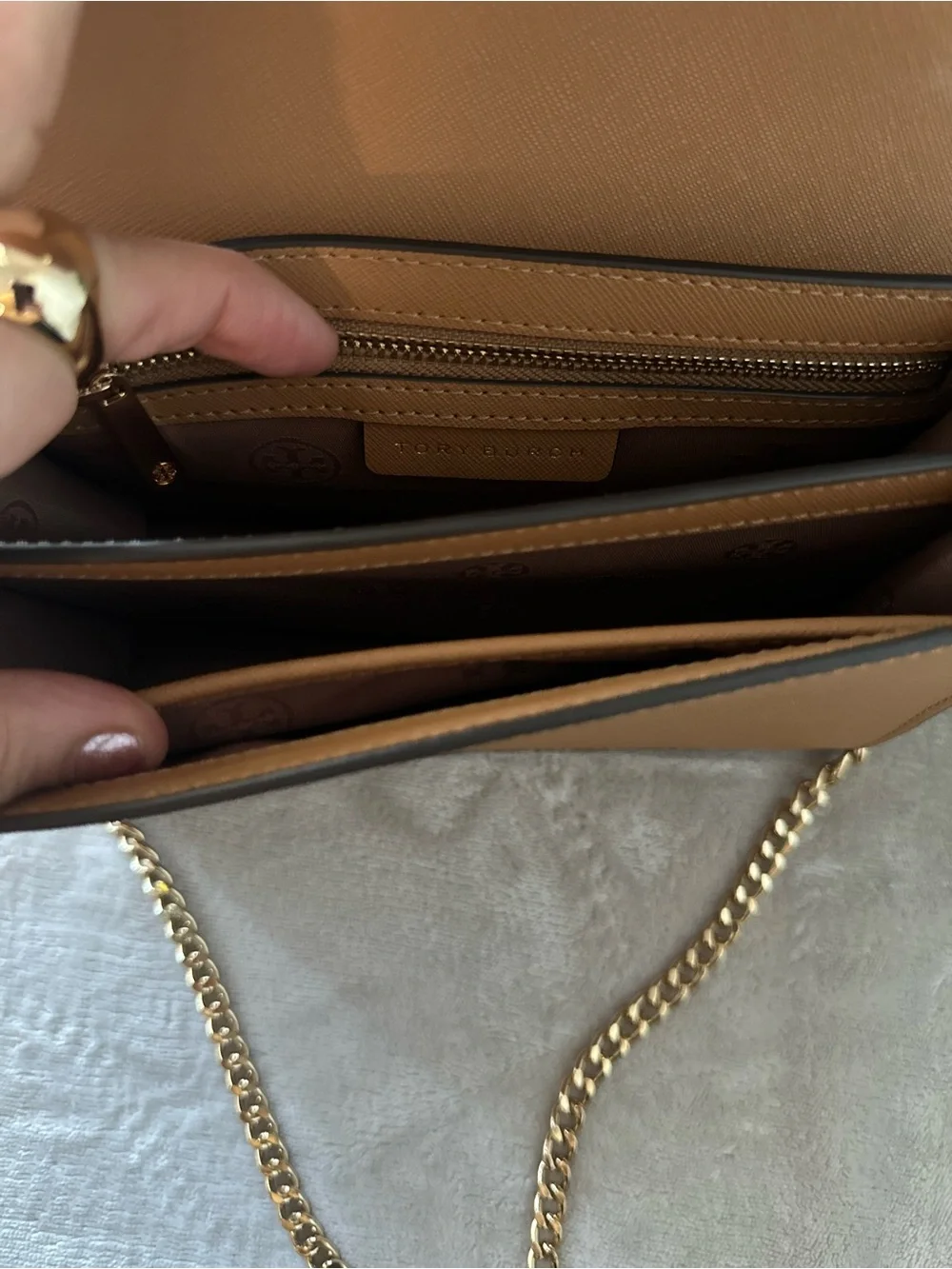 Tory Burch Tan Leather Crossbody with Gold Chain