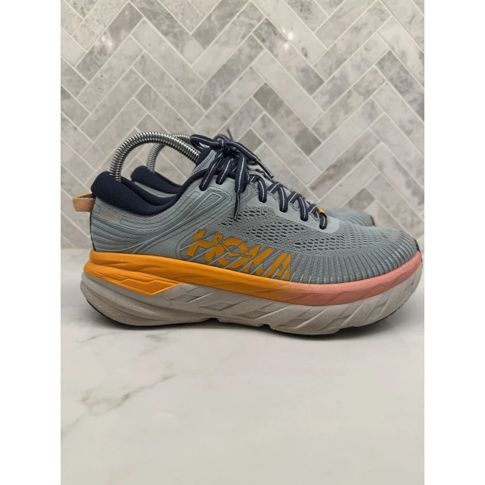 Hoka One One Bondi 7 Running Shoes Womens 8 Orange Blue Haze Athletic Sneakers