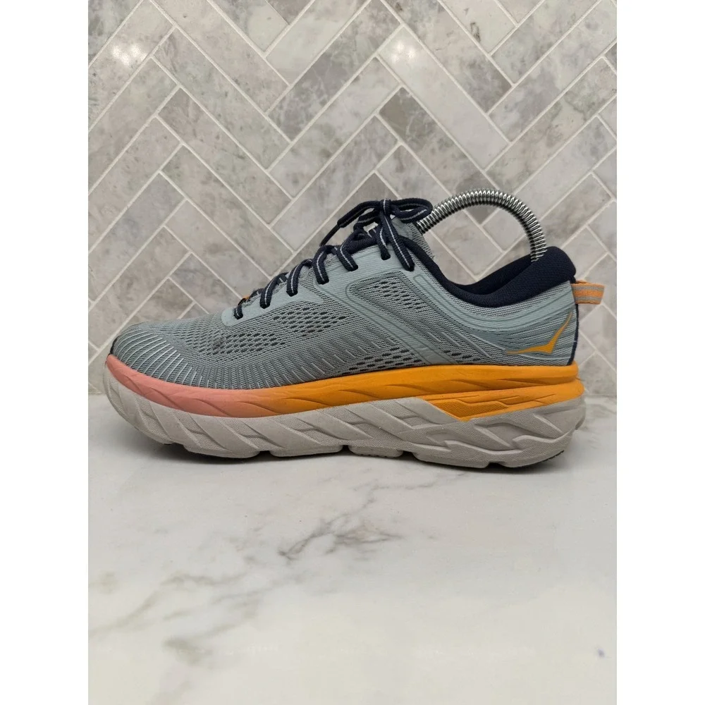 Hoka One One Bondi 7 Running Shoes Womens 8 Orange Blue Haze Athletic Sneakers