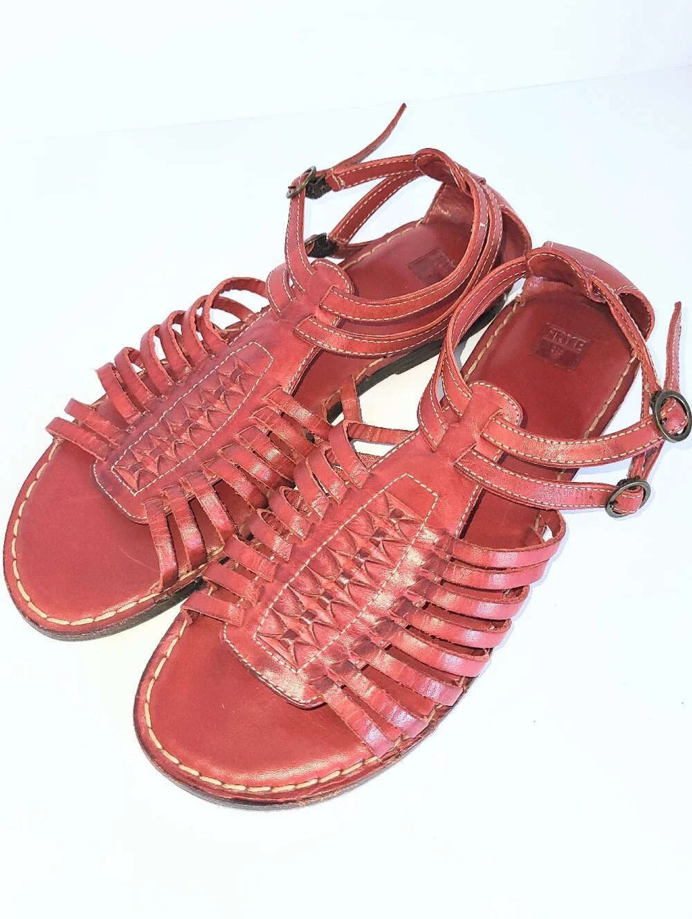 Frye Kayla Huarachi Sandals Caged Gladiator Genuine Leather Oxblood Red Size 8.5