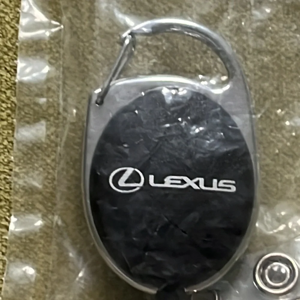 NEW Oval Lexus Key Chain Black & Silver with slide clip & snap clip