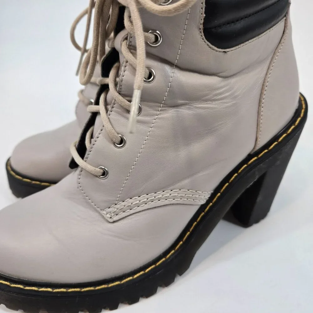 Dr. Martens Taupe Persephone Lace Up Heeled Combat Boots Women's Size US 7 EU 38