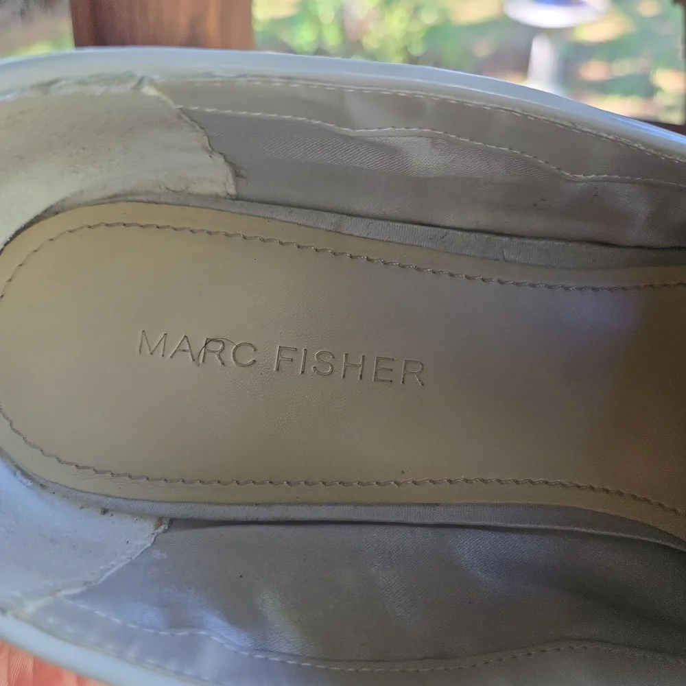 Marc Fisher Abree2 Cream Patent Leather Silver Studded Smoking Shoe