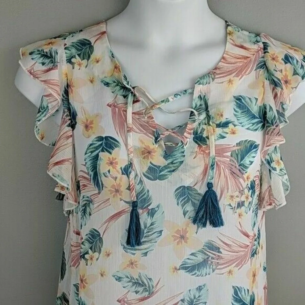 Miken Swimsuit Cover-Up Dress Floral Size Small‎ With Tassel Lace-Up NEW