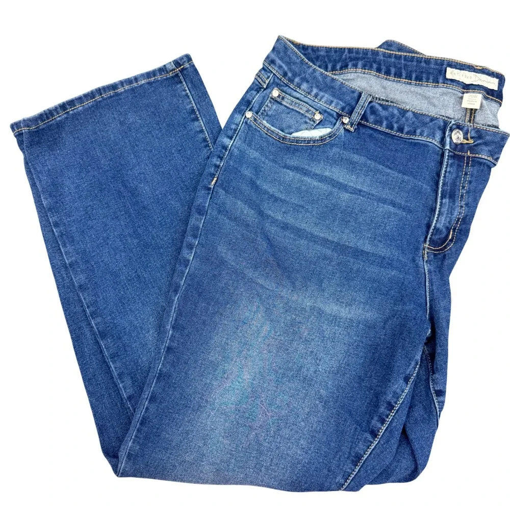 EST 1946 Denim Womens 20W Curvy‎ Bootcut Jeans Leopard Print Rhinestone Pockets