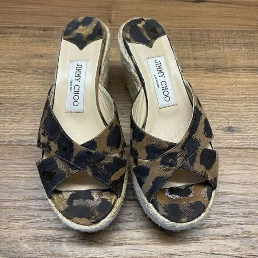 Jimmy Choo Dovina Size 35 US 4.5 Leopard Print Platform Wedge Slide Sandals Sexy