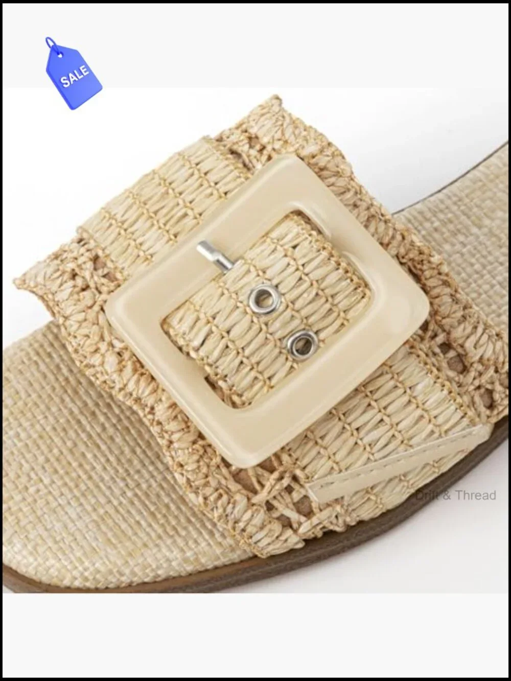 Woven Raffia Slide Sandals Square Toe Summer Beach Flat Slip On