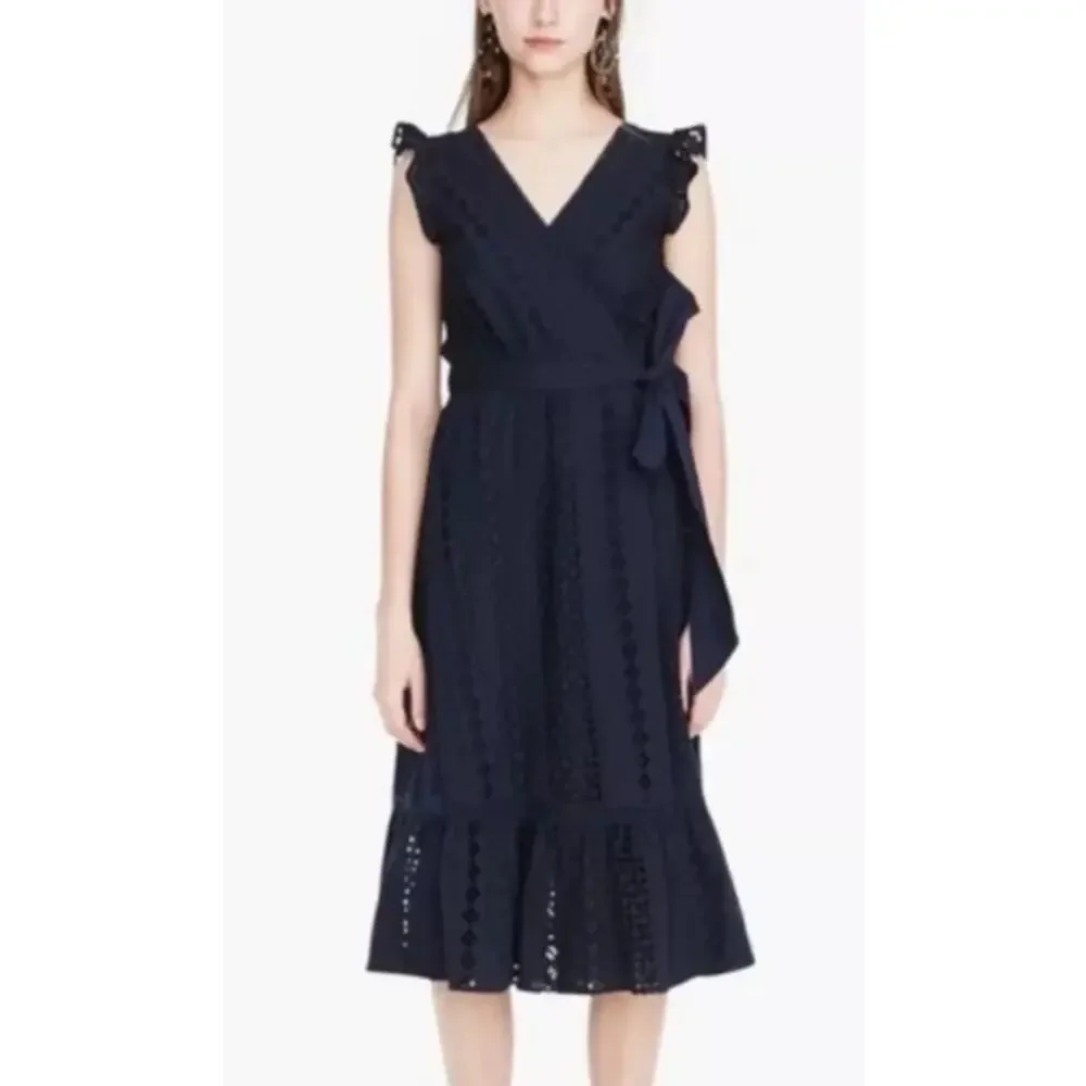 J Crew Navy Blueall Over Eyelet Wrap Dress Size 12