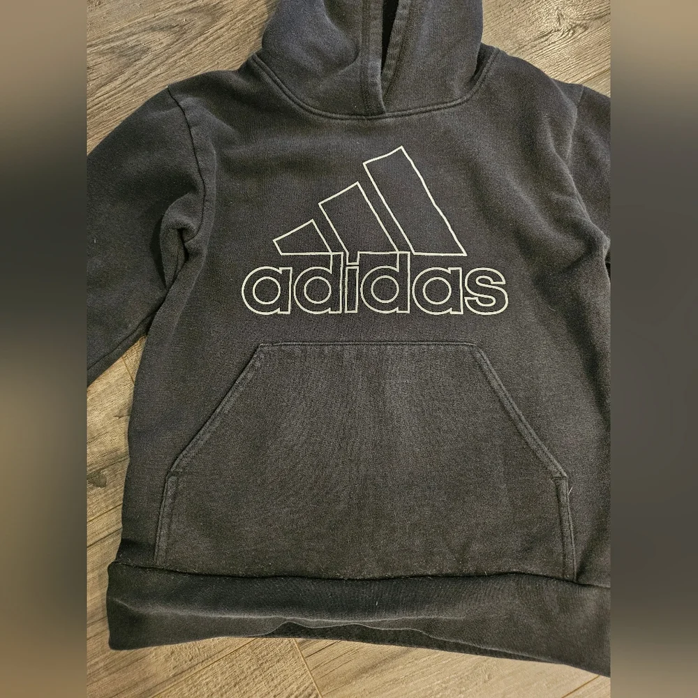 Kids szS 8 Adidas Black Sweatshirt‎ Hoodie Pullover Sporty Fall Winter Spring