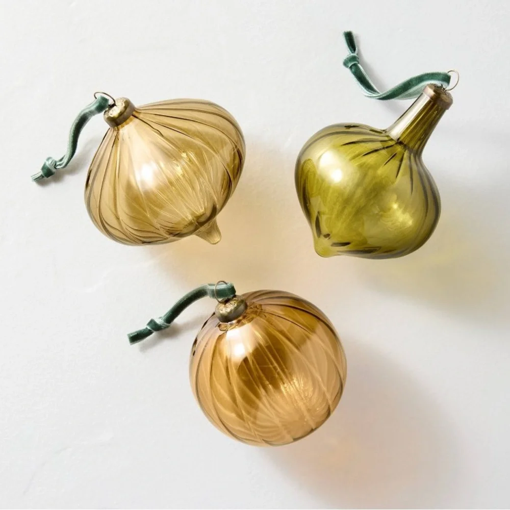 Hearth & Hand Glass Ornament Set -‎ Brown, Green, Gold