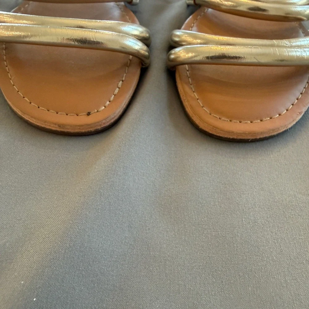J.Crew Womens Gold Metallic Multi-Strap Slide Sandals Size 6‎ Flat Tan Footbed