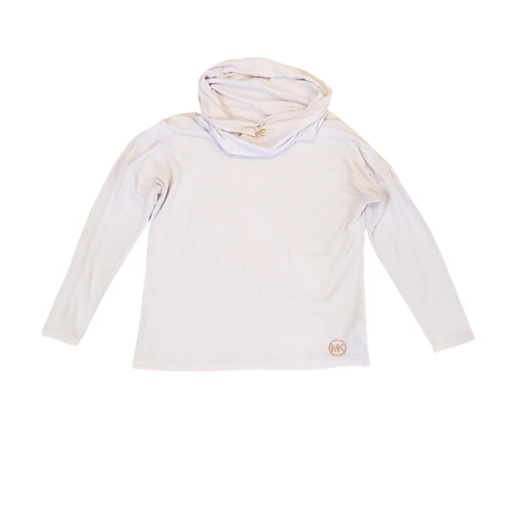 Michael Michael Kors Women's White Cowl Neck Bling Logo Pullover‎ Hoodie Large