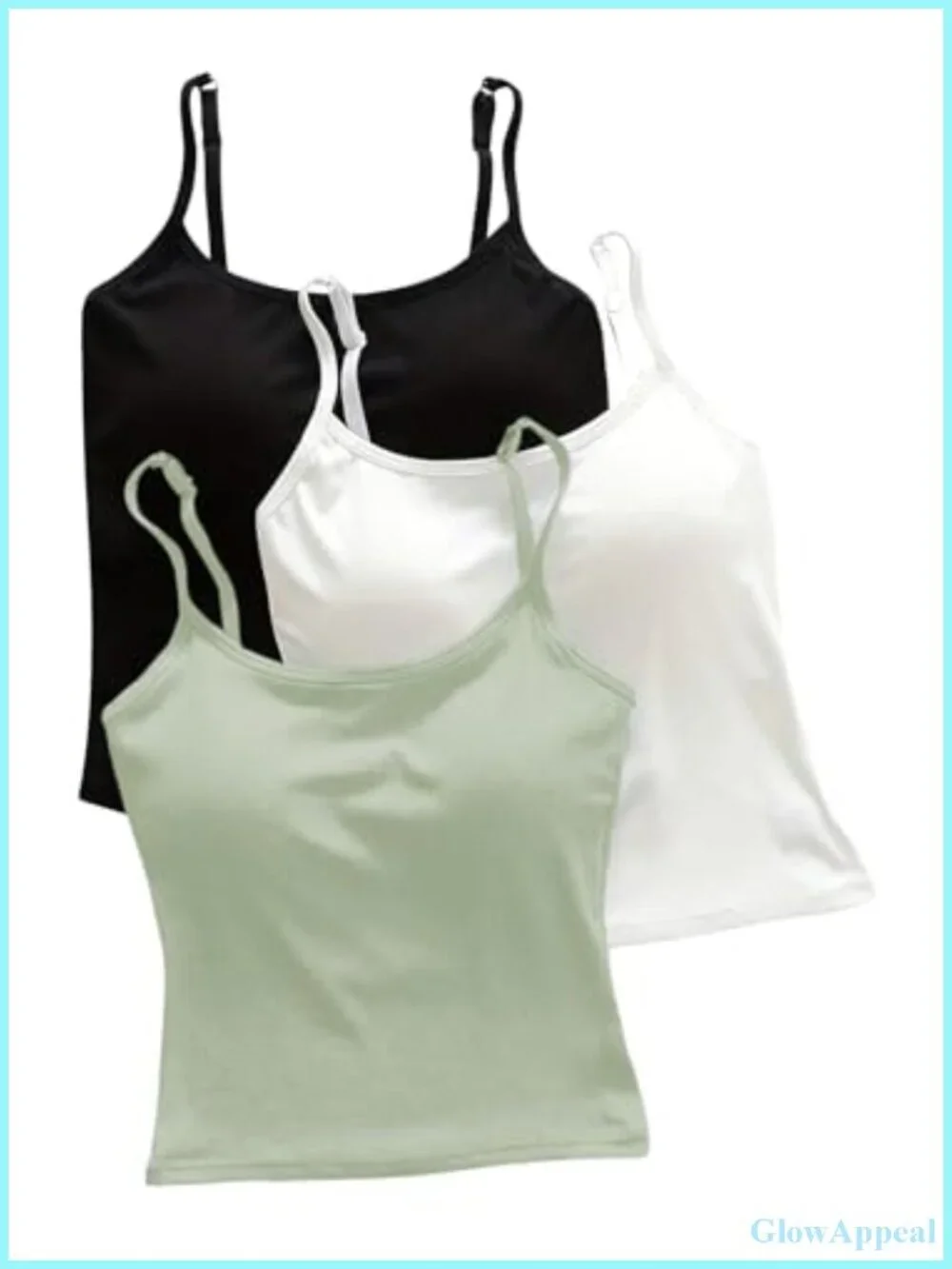 3 Pack Cami Crop Top Built in Bra Spaghetti Strap Tank Camisole