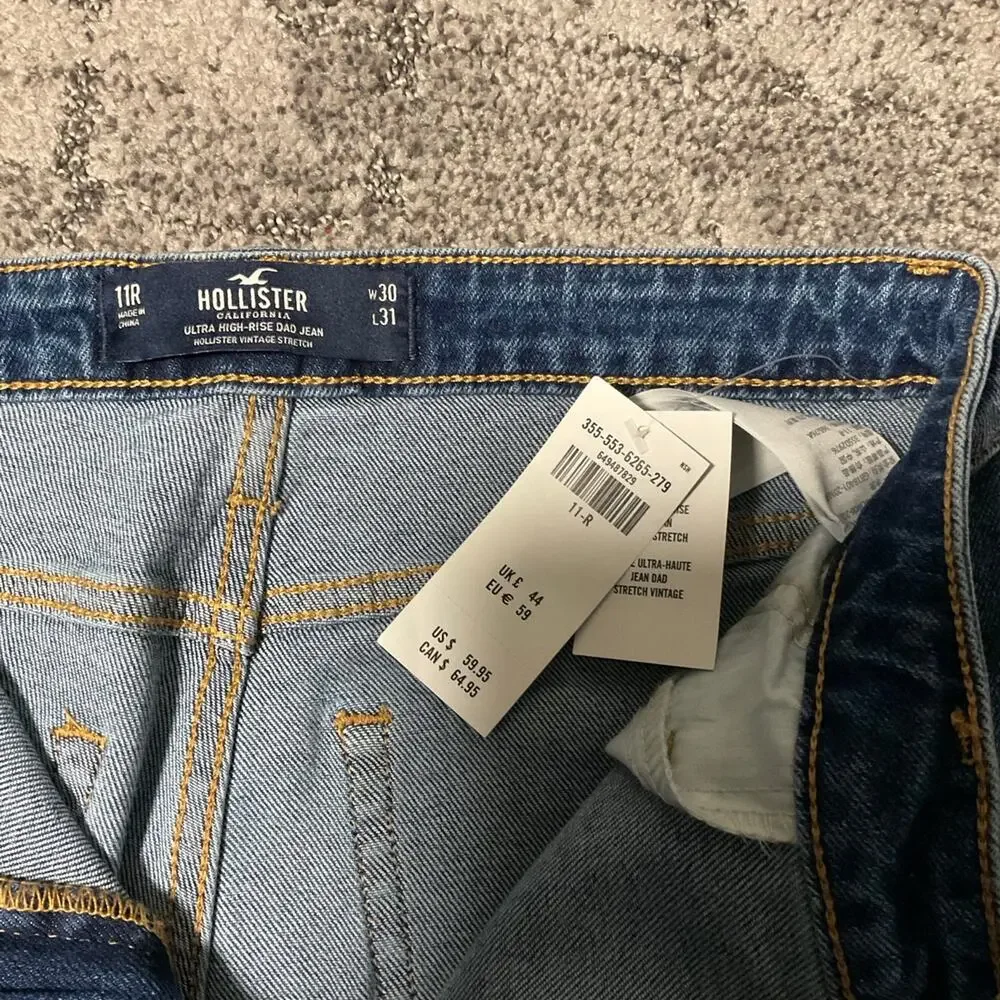 Women’s Hollister jeans, ultra high-rise‎ flannel rolled hemmed leg size 11r new