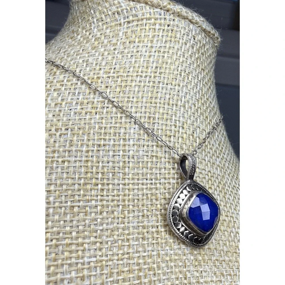 Anna Beck .925 Signed Lapis Lazuli Pendant Necklace Sterling Silver