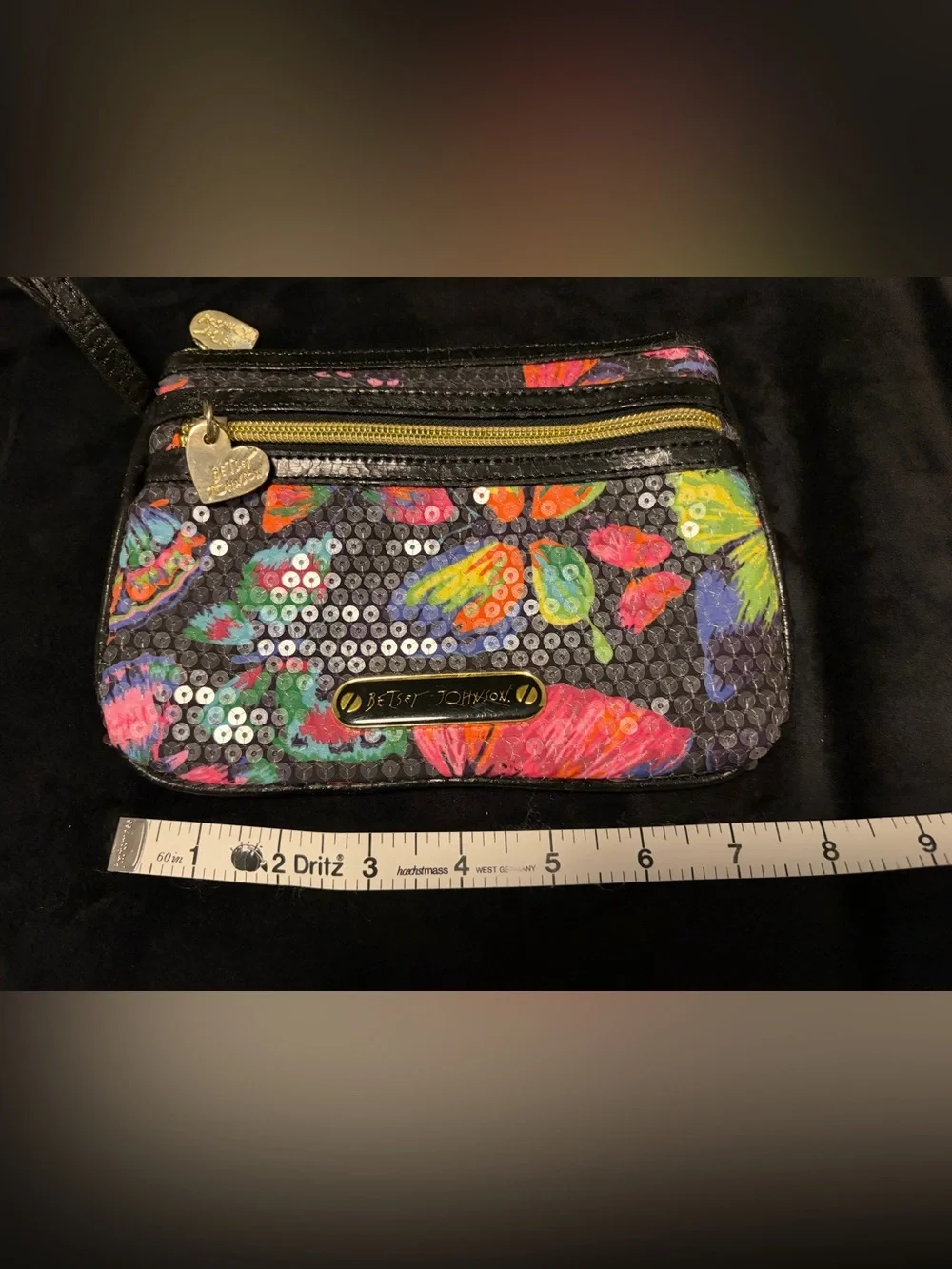 Betsey Johnson Black Multi Floral Sequin Wristlet