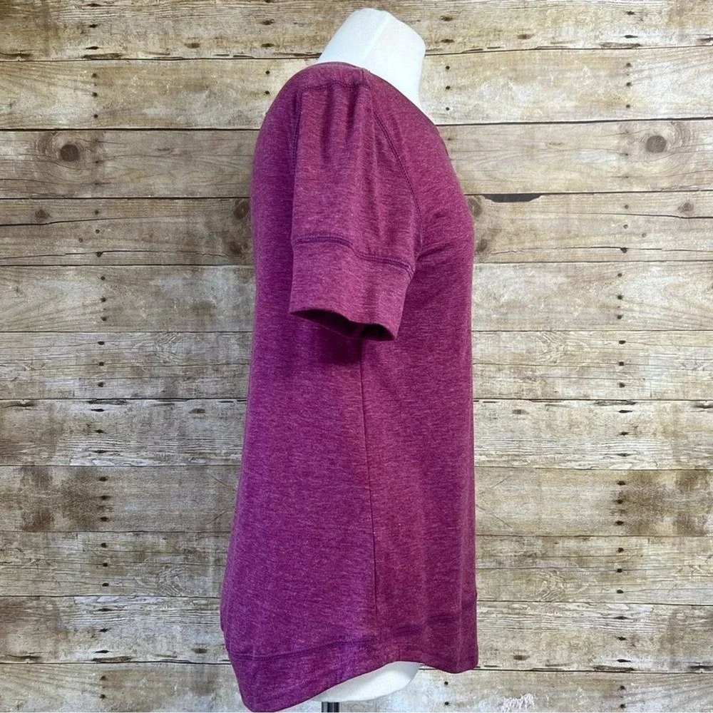 Unbranded Women Heathered Burgundy Short‎ Sleeve Pullover Top Curved Hem Size S