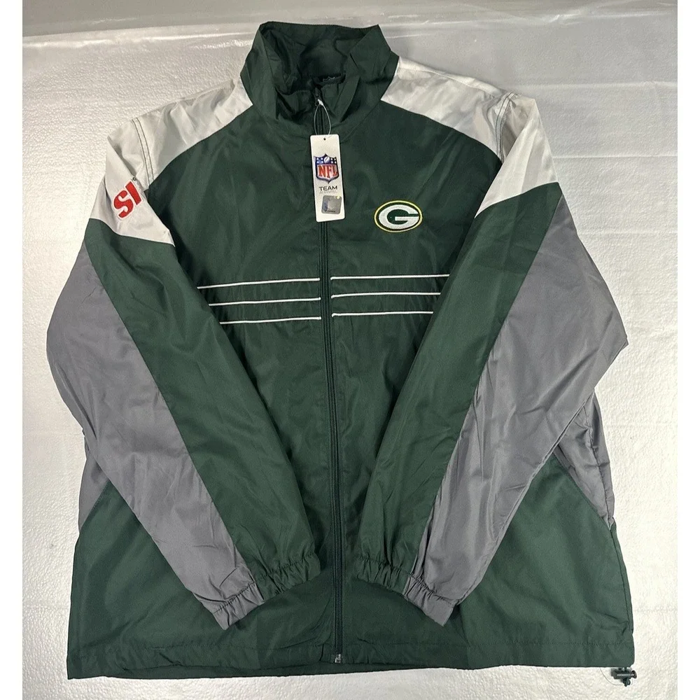 VTG Reebok Green Bay‎ Packers NFL Mens XL Windbreaker Green Lightweight NWT