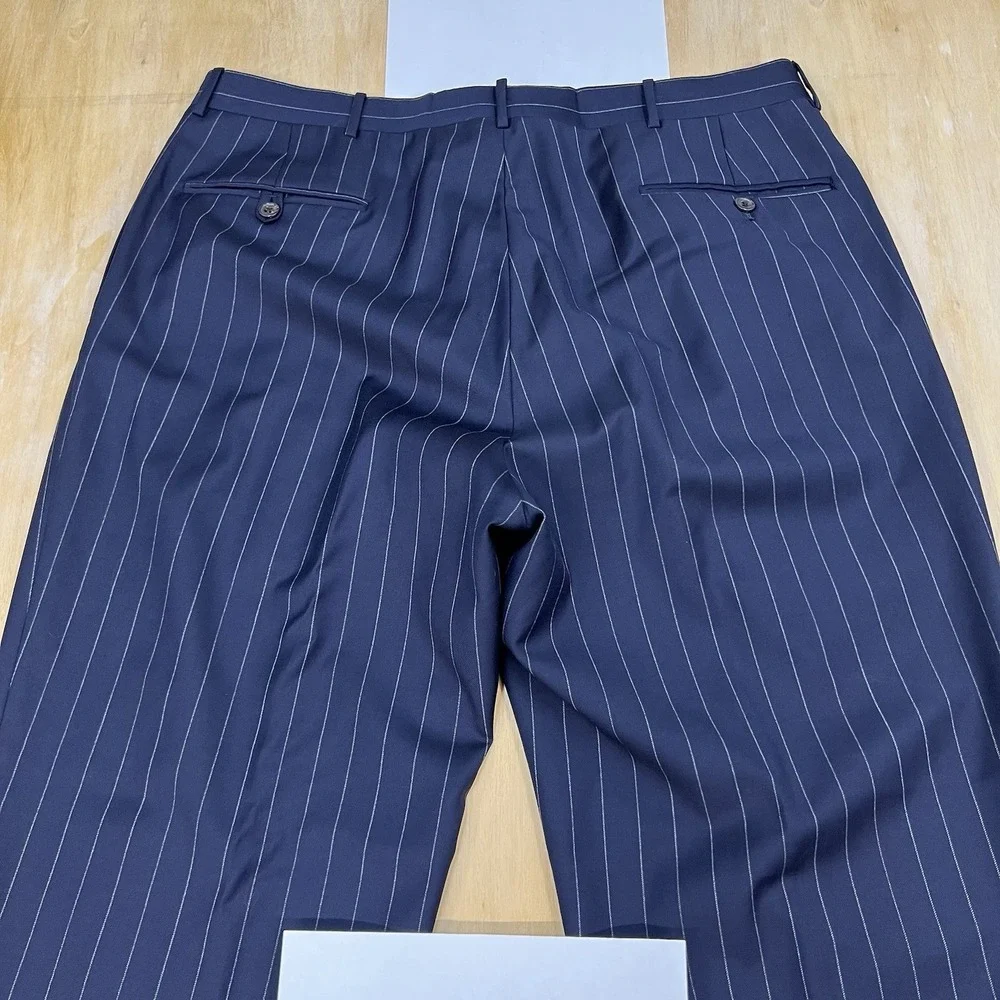 Vintage Polo Ralph Lauren Suit Men 42L Slim Fit Cuffed Pleated 35x30.5 Dark Navy