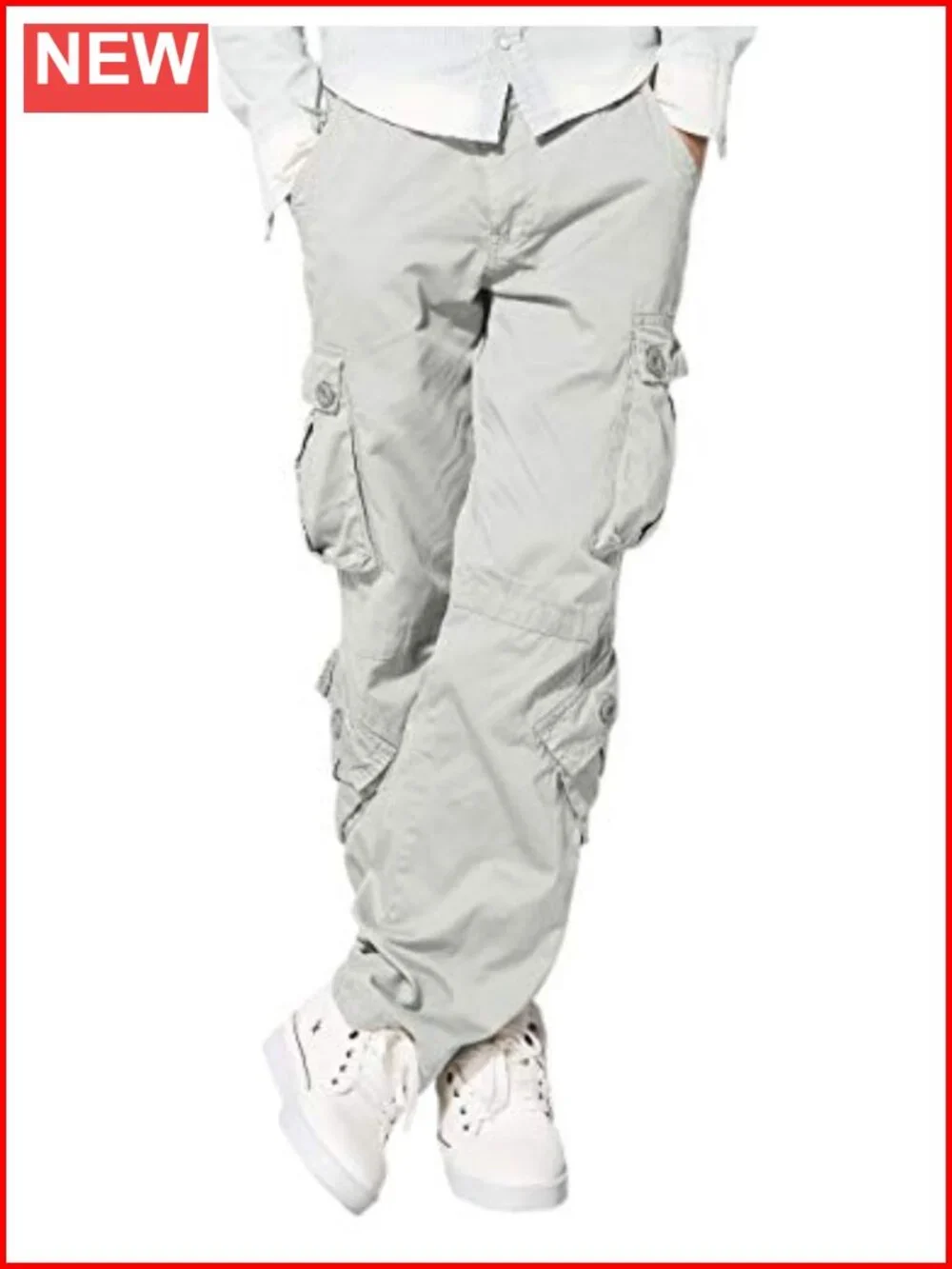 Men's Cargo Pants 8 Pockets Adjustable Drawstring Waist Cotton Twill