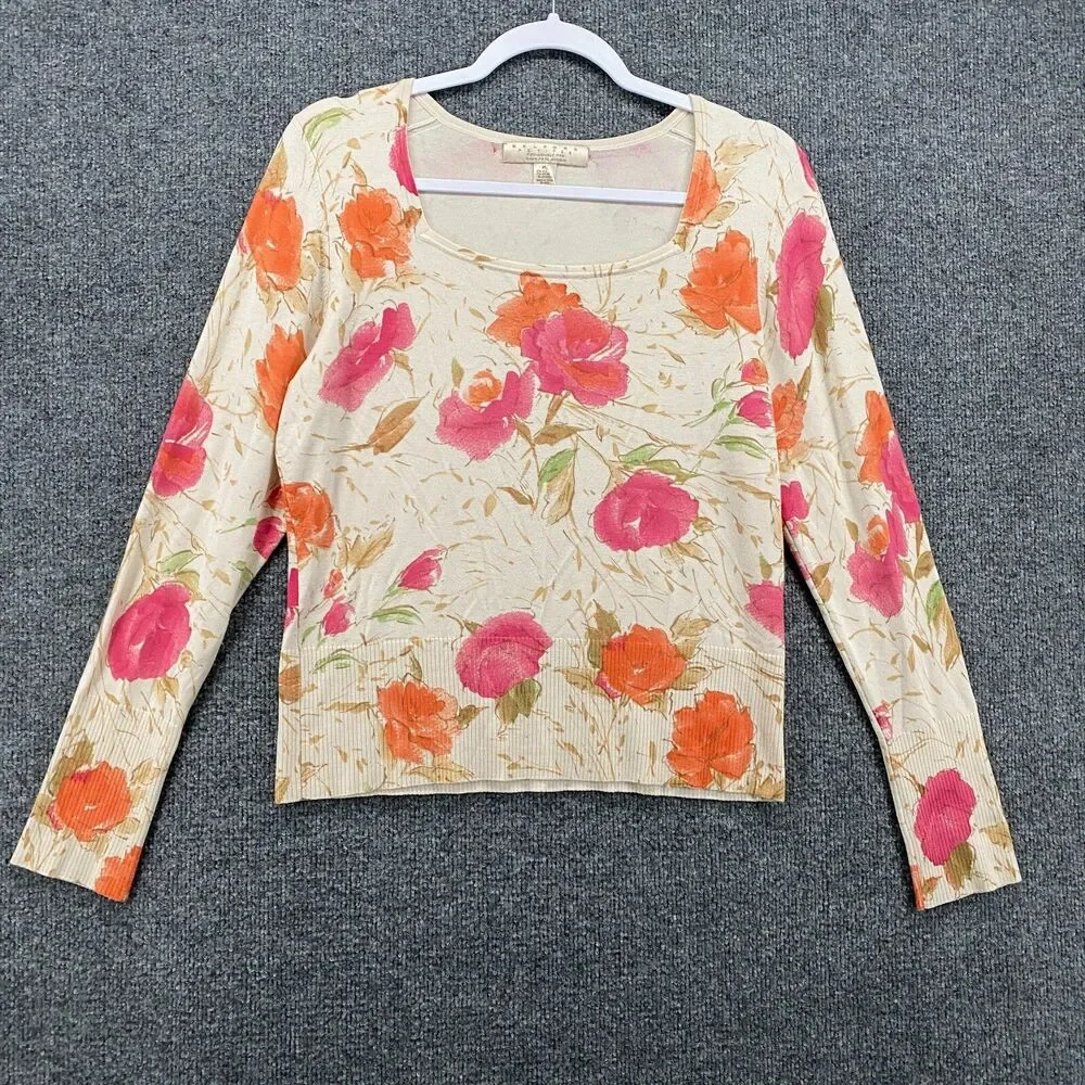 Belford Sweater Petite PL Floral Silk Blend Square Neck Fairy Cottagecore Boho‎