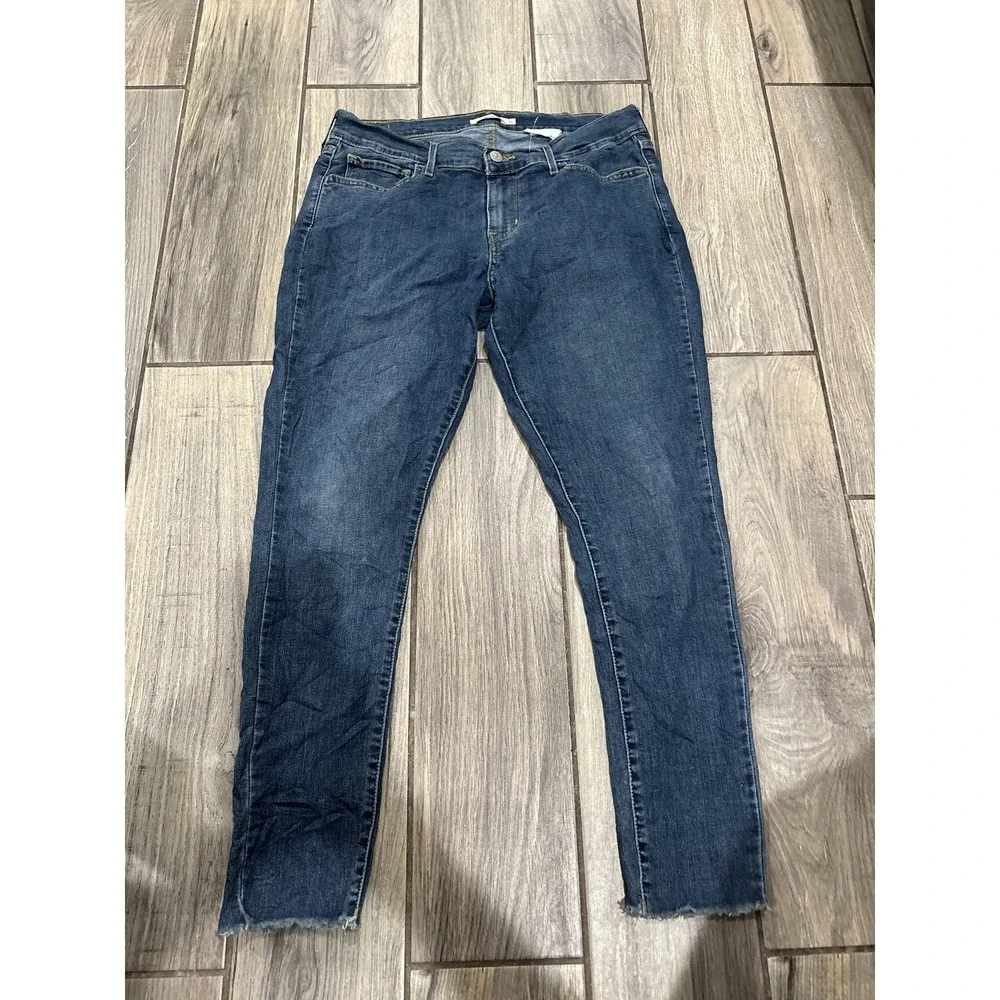 Levi's 710 Super Skinny Jeans Women's Size 32 Dark Blue Mid Rise Frayed Hem