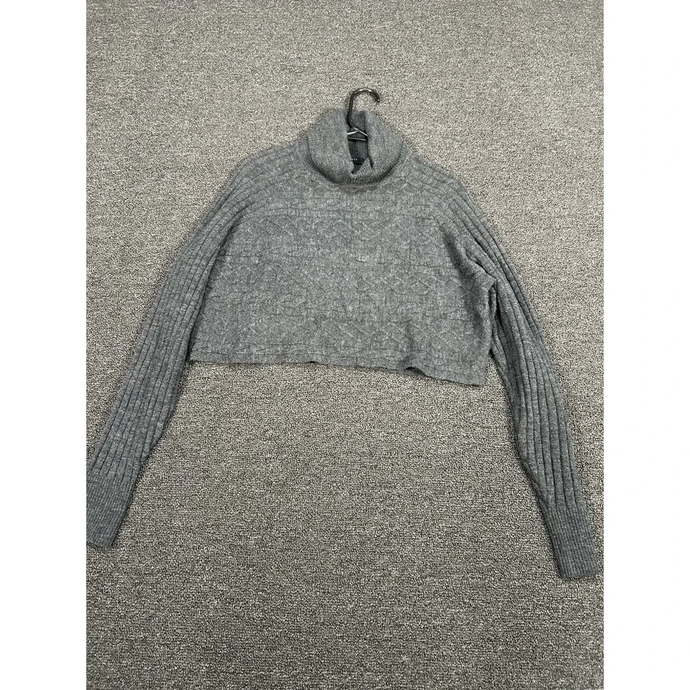 AllSaints‎ Cable Knit Cropped Wool Alpaca Sweater Gray Women's Medium Preppy