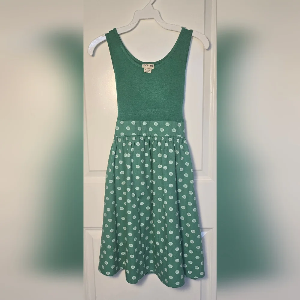 Cherokee Green and White Polka Dot Girls Dress Size L (10/12)‎