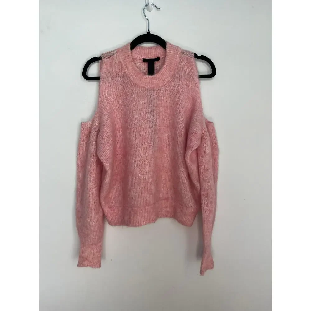Diesel Cold Shoulder Mohair‎ Blend Sweater Women S Pink Fuzzy Knit Pullover