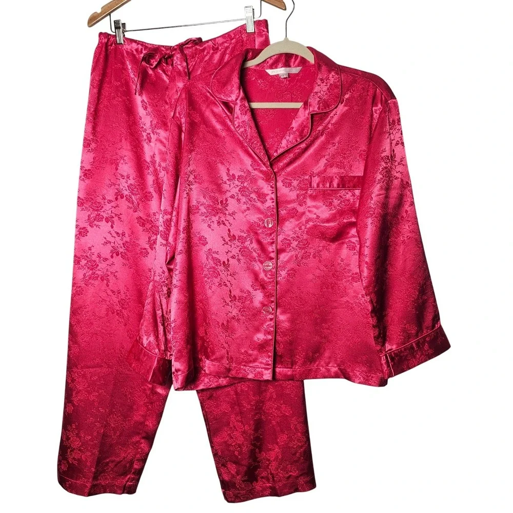 Victoria's Secret‎ Pajama Set Womens S Raspberry Satin Romantic Lounge 2pc Y2K
