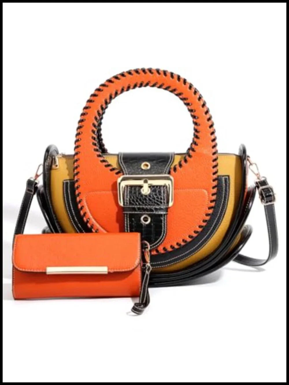 Vintage Faux Leather Satchel Crossbody Bag with Wallet Set