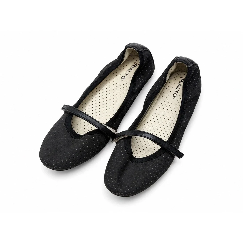 Rialto Perforated Black Slip On Comfort Mary Jane Ballet Flats Women's Size 9M