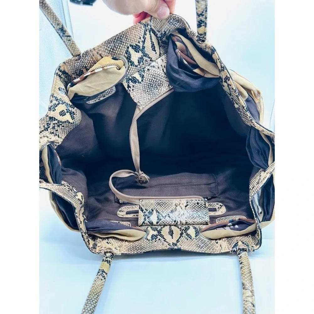 Designer Style Brown Monogram Tote‎ Bag Snake Print Handles Scarf Large Shoulder