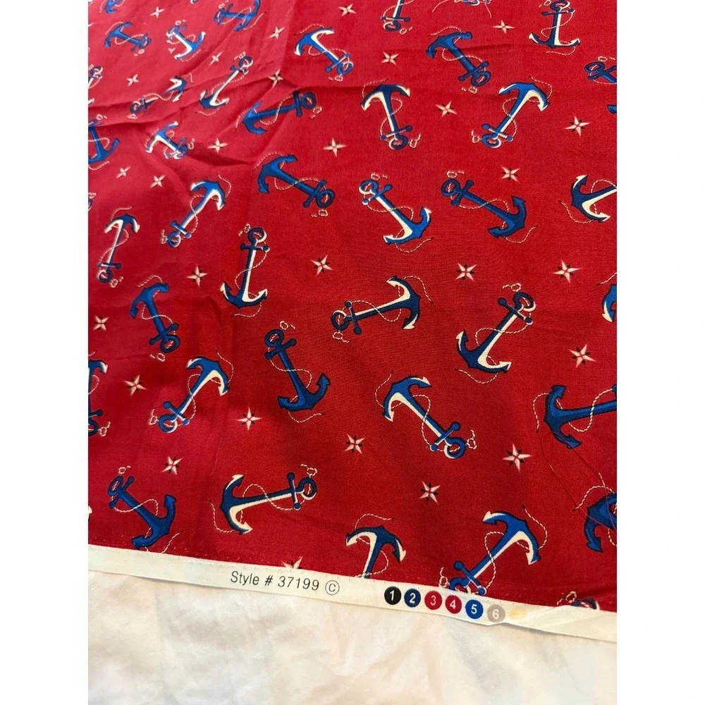 Vintage New Anchor Design Sea Life Retro Look Red‎ Blue Fabric 18