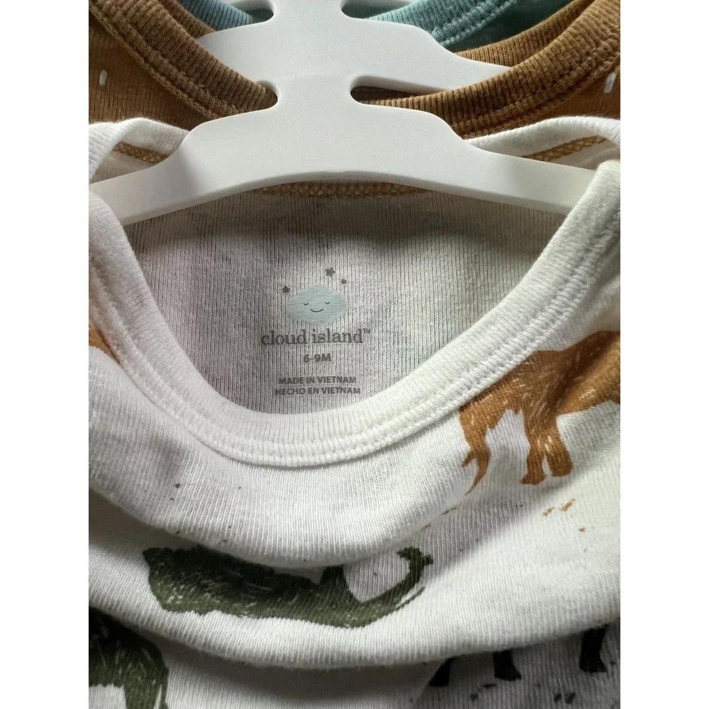 Cloud Island Baby 6-9 Months 4-Pack Long Sleeve Body Suits Safari Animal Print‎