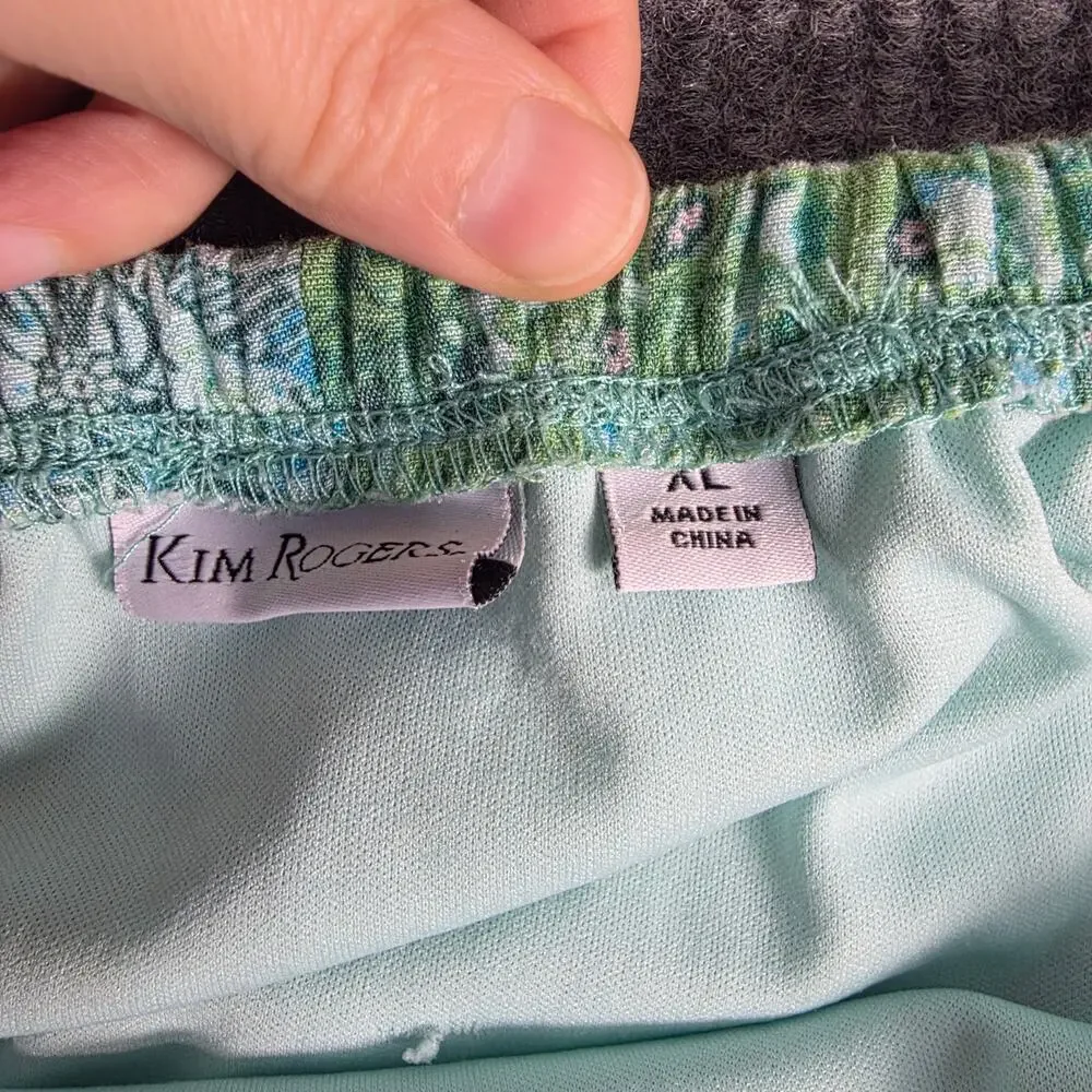 Kim Rogers XL‎ Paisley A-Line Midi Skirt Blue Green Pull On Lined Lightweight