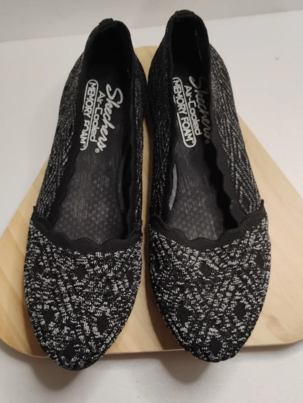 Skechers Black & Gray Knit Slip-On Ballet Flats