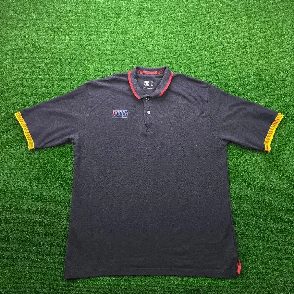 FC Barcelona Barca Polo‎ Mens 3XL/2XL Blue Senyera Stripe Sleeve Soccer Shirt