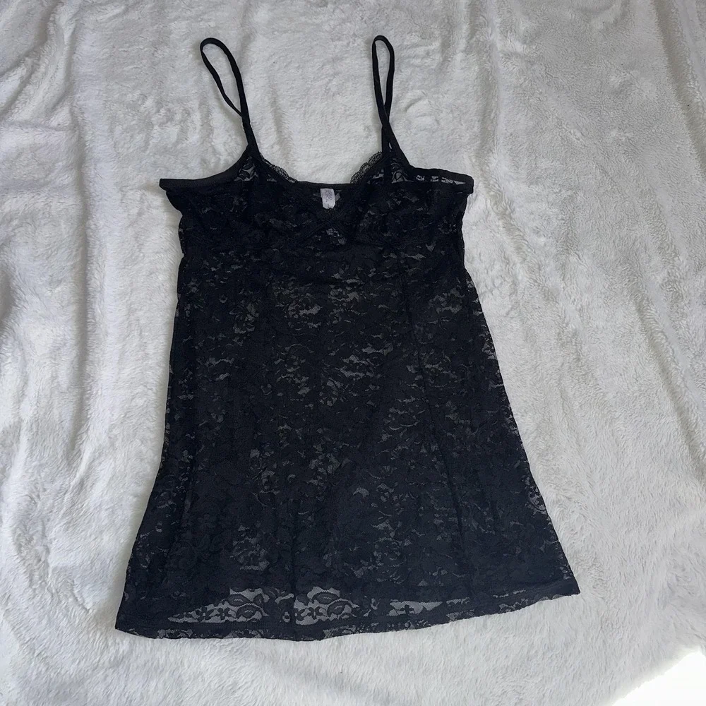 Gilligan‎ & O'Malley Lace Chemise Slip Dress M Black Sheer Lingerie Mini