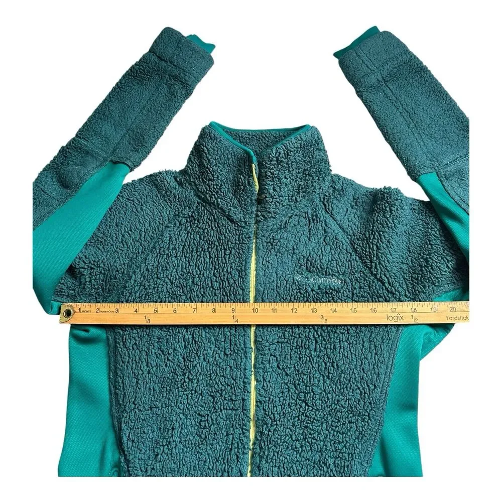 COLUMBIA Women’s‎ Full-Zip Fleece Jacket Coat Medium Green Yellow Outdoor