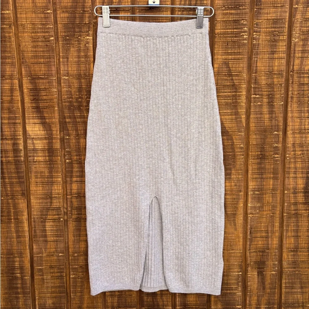 Free People Skyline Gray Ribbed Knit Split Skirt