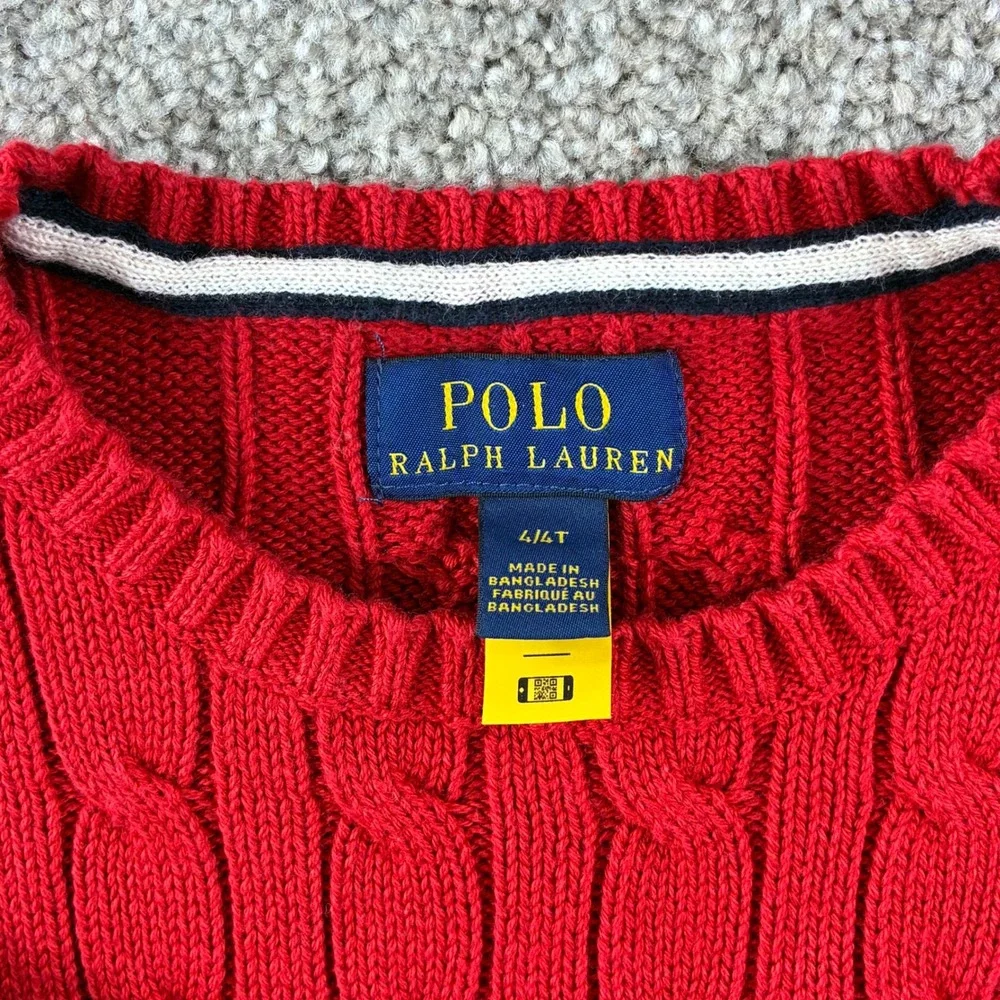 Polo Ralph‎ Lauren Cable Knit Sweater Kids 4/4T Red Classic Preppy Cotton Pony