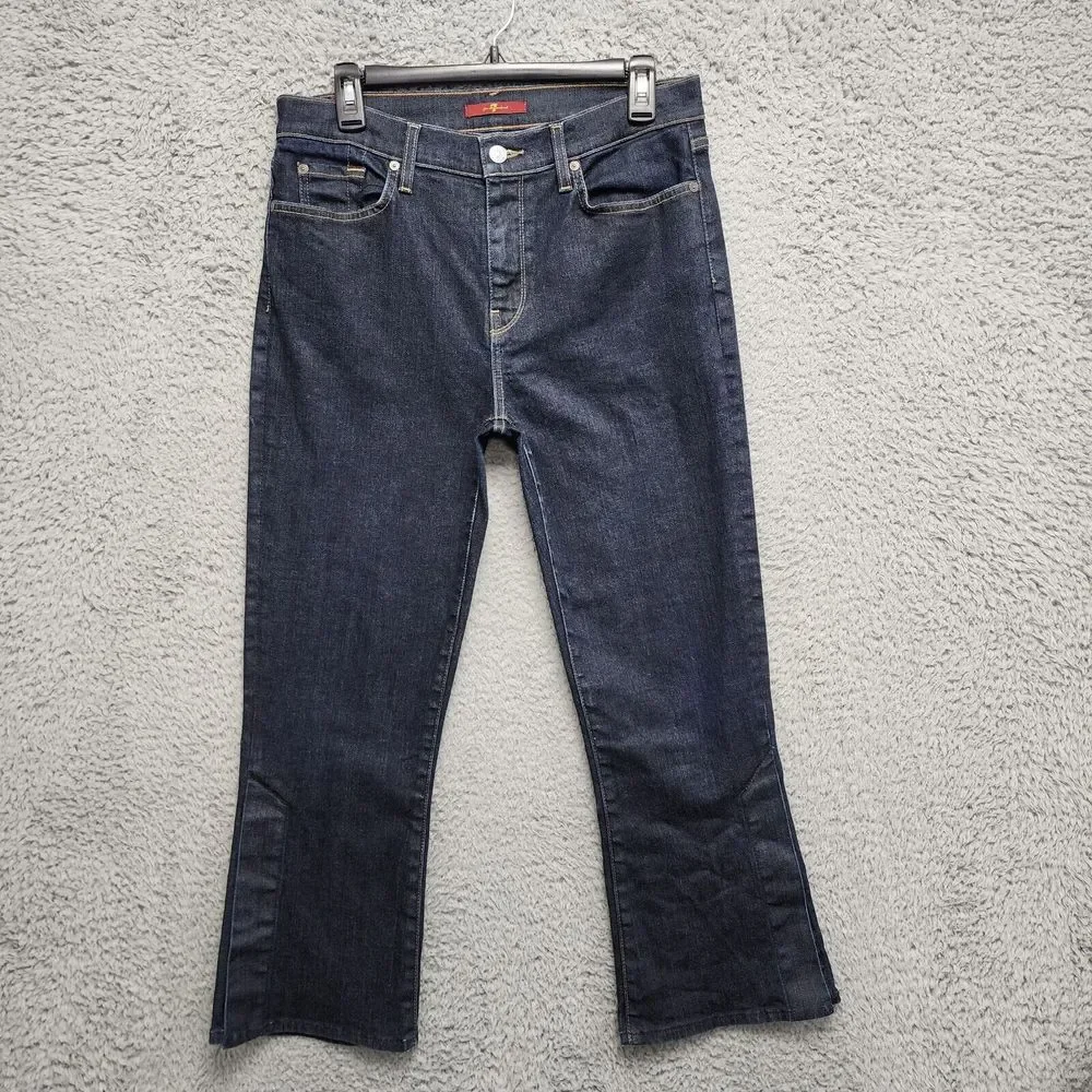7 For All Mankind The Ali Classic Flare Crop Jeans Women 31 Dark Wash Split Side